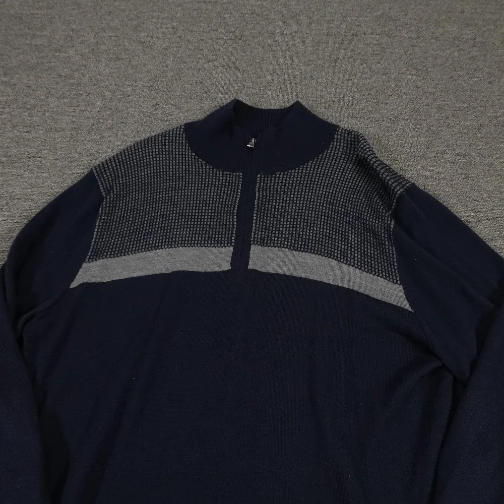 Banana Republic Sweater Mens Large Blue Merino Wool Quarter Zip Mock Neck Knit‎